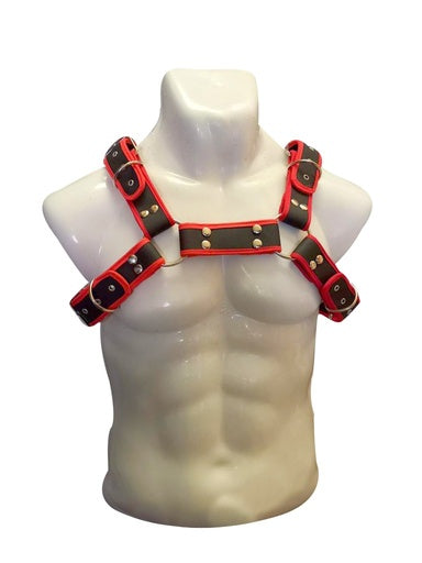 PECHERA DE CUERO PARA HOMBRE - ROJO CON NEGRO